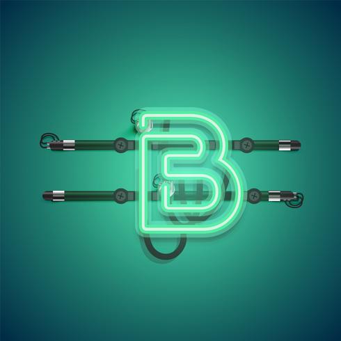 Realistic glowing green neon charcter, vector illustration