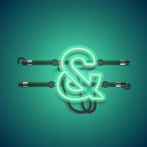 Realistic glowing green neon charcter, vector illustration