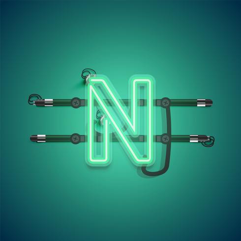 Realistic glowing green neon charcter, vector illustration