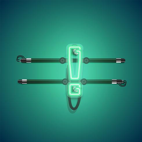 Realistic glowing green neon charcter, vector illustration