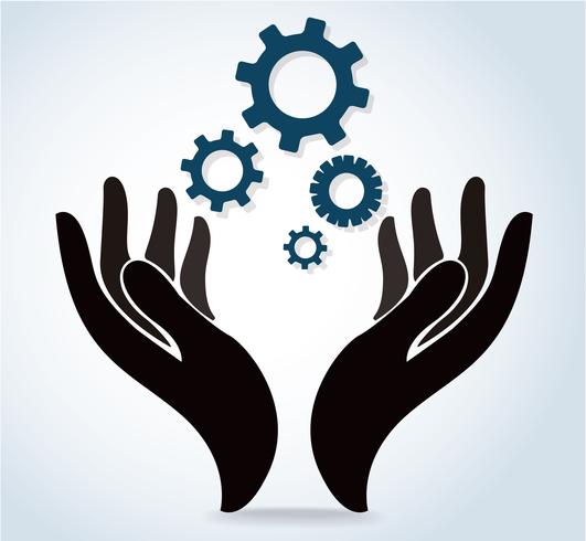 hands holding gear design logo icon vector