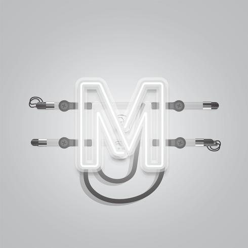 Realistic glowing grey neon charcter, vector illustration