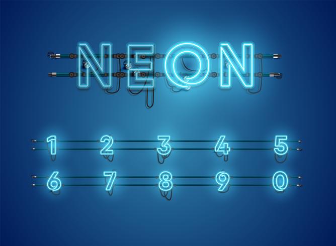 Realistic glowing blue neon charcter set vector