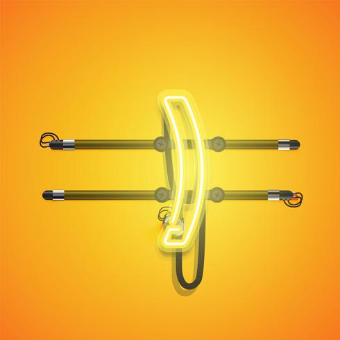 Realistic glowing yellow neon charcter, vector illustration