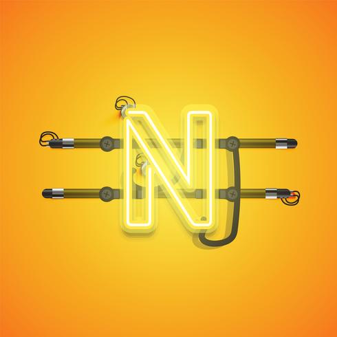 Realistic glowing yellow neon charcter, vector illustration