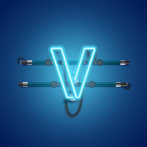 Realistic glowing blue neon charcter, vector illustration