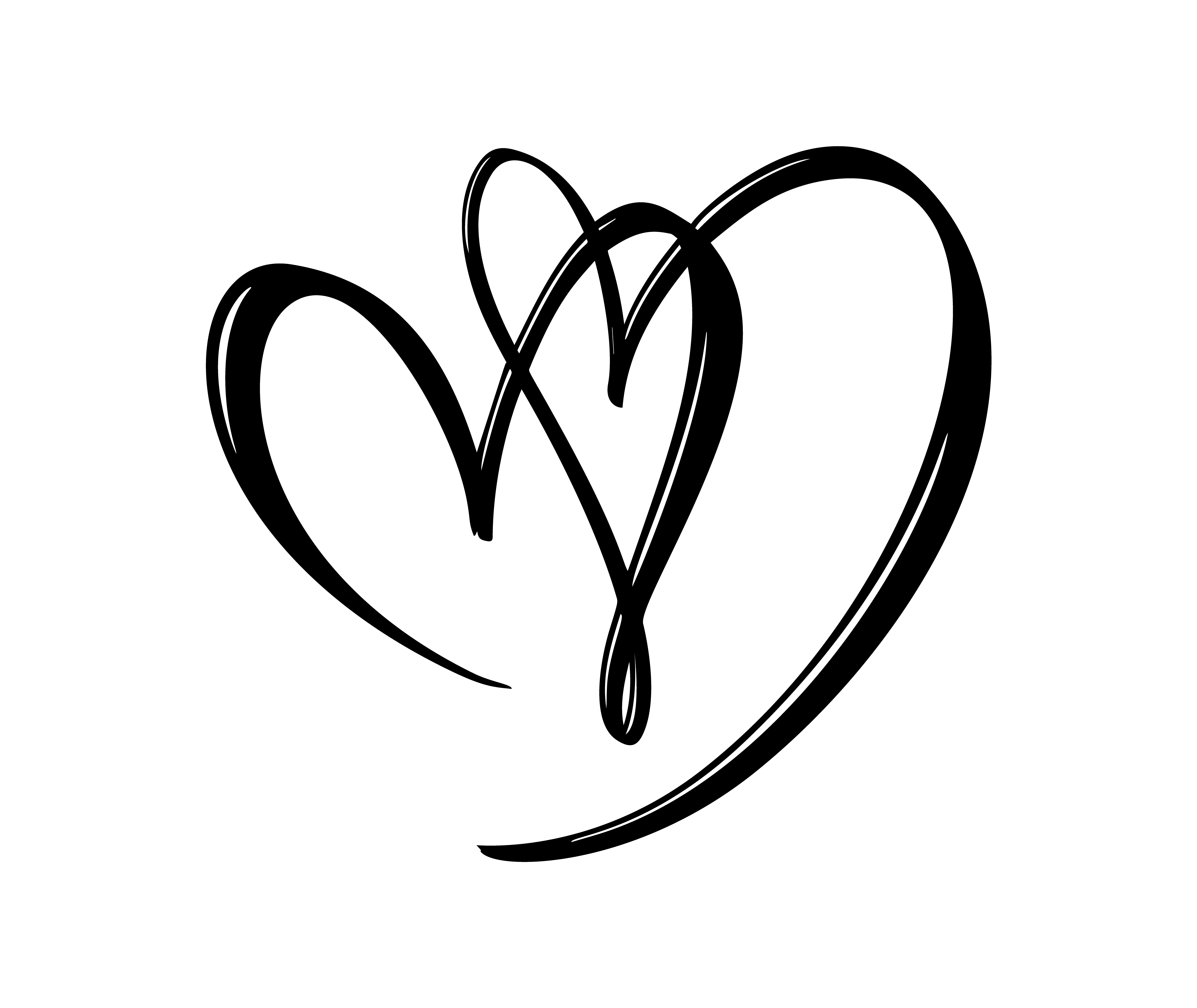 Hand drawn two Heart love sign. Romantic calligraphy vector