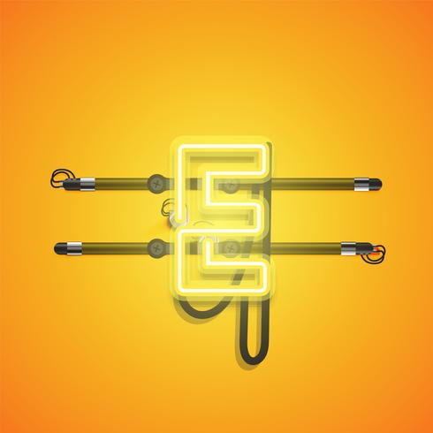 Realistic glowing yellow neon charcter, vector illustration