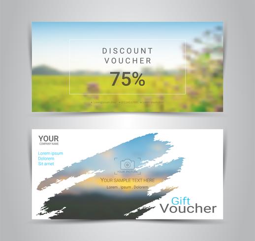 Gift certificates and vouchers, discount coupon or banner web template with blurred background. vector