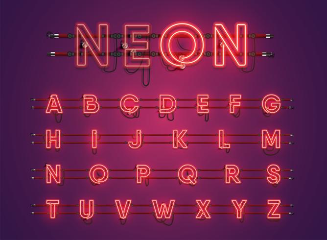 Realistic glowing purple neon charcter set vector