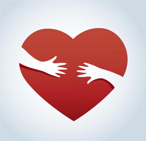 hands hugging the heart vector, concept of love and care vector