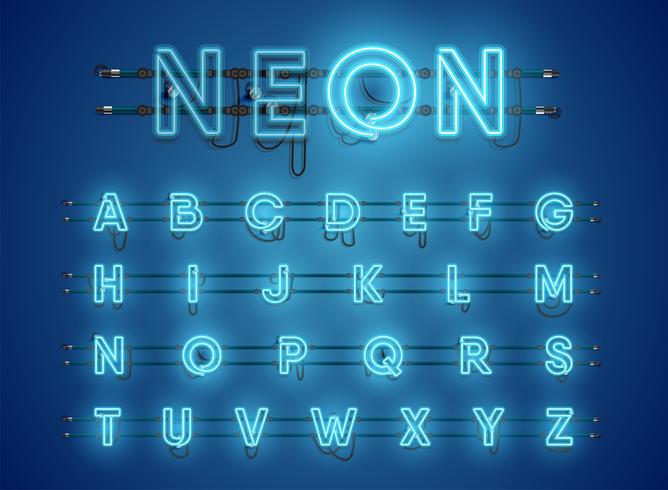 Realistic glowing blue neon charcter set vector