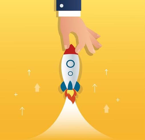 big hand holding a rocket, startup business concept  vector