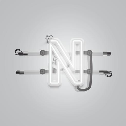 Realistic glowing grey neon charcter, vector illustration