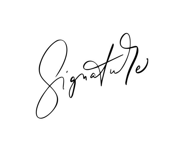 Manual signature for documents on white background. Hand drawn Calligraphy lettering Vector illustration