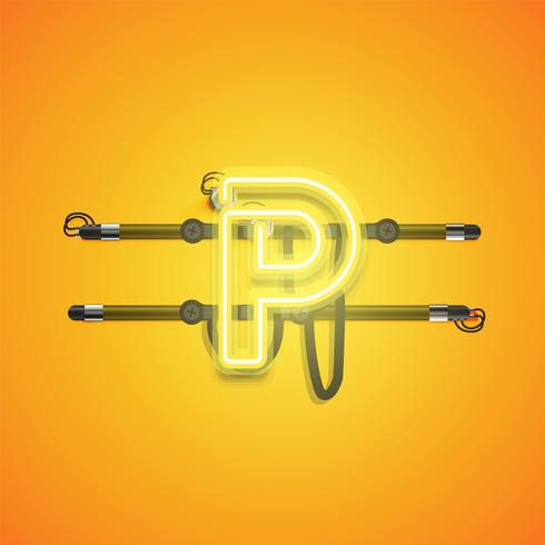 Realistic glowing yellow neon charcter, vector illustration