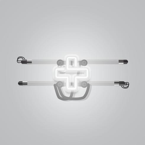 Realistic glowing grey neon charcter, vector illustration