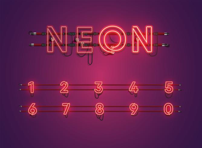 Realista púrpura brillante conjunto de caracteres de neón vector