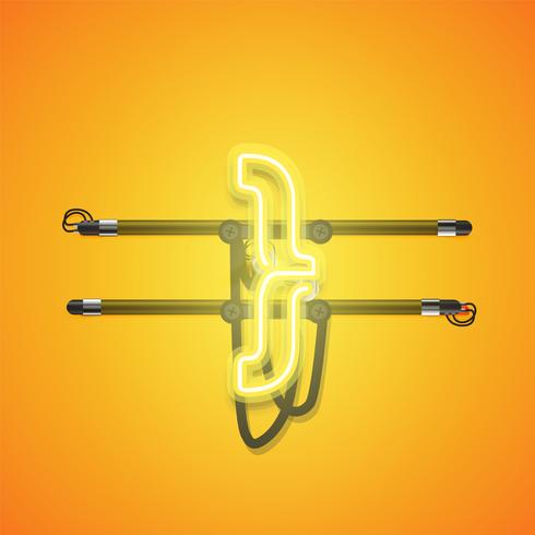 Realistic glowing yellow neon charcter, vector illustration