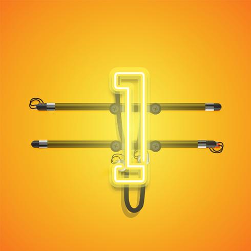 Realistic glowing yellow neon charcter, vector illustration