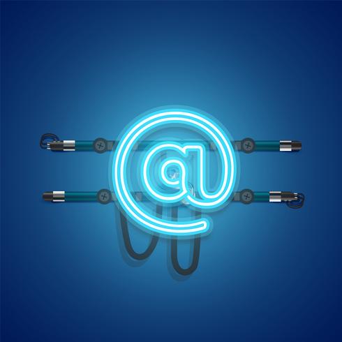 Realistic glowing blue neon charcter, vector illustration