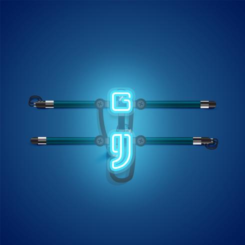 Realistic glowing blue neon charcter, vector illustration