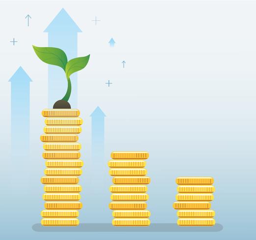 Crecimiento de la planta en el gráfico de monedas, ilustración de vector de concepto de negocio de inicio