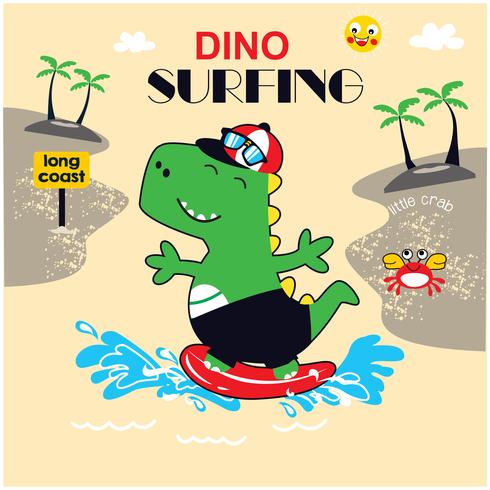 Vector de ilustración de dinosaurio surfista.