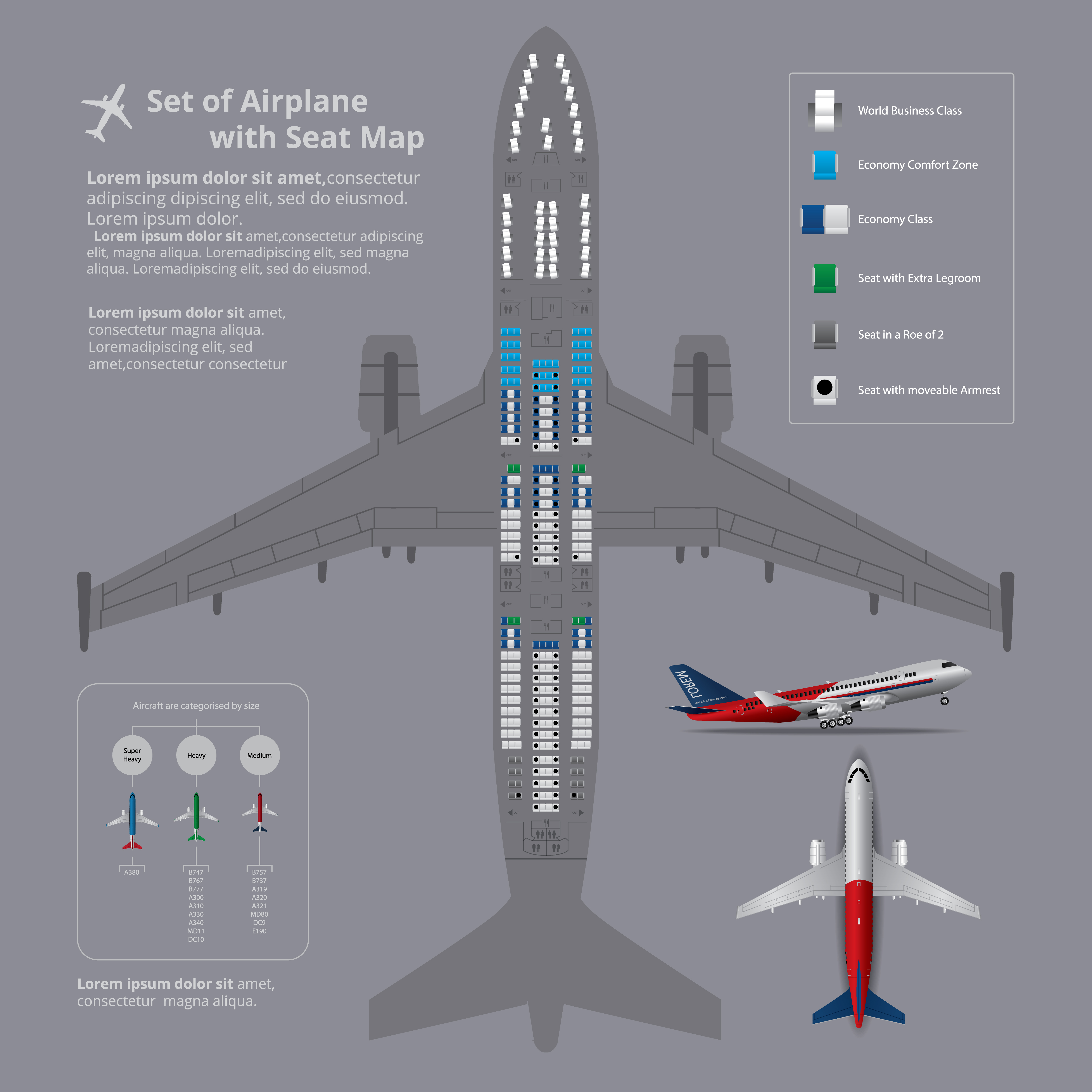 Set of Airplane with Seat Map Isolated Vector Illustration 537959