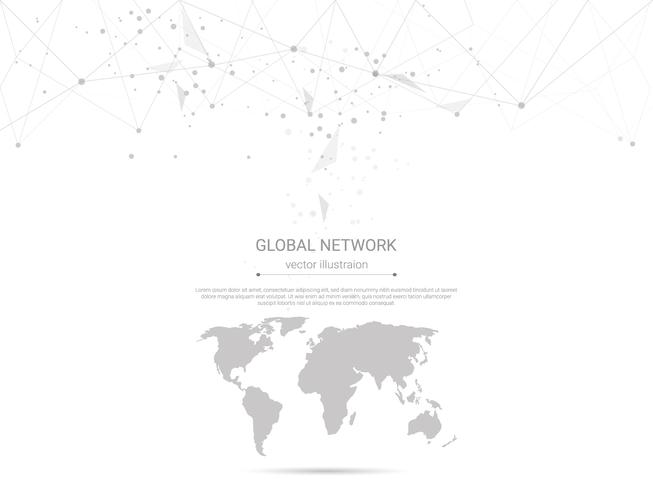 Global network connection, Low poly with connecting dots and lines background. vector