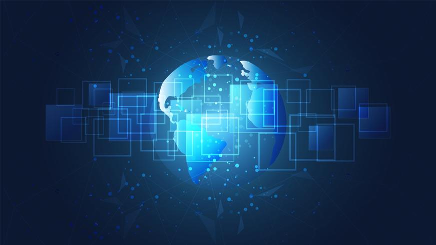 Global network connection, World map and digital circuit boards background. vector