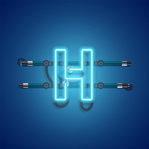 Realistic glowing blue neon charcter, vector illustration