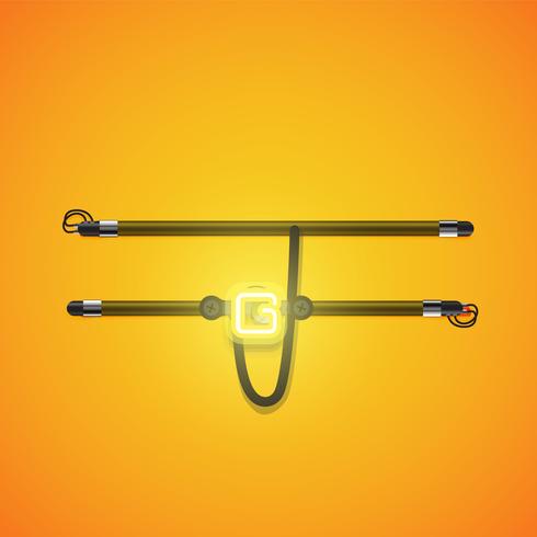 Realistic glowing yellow neon charcter, vector illustration