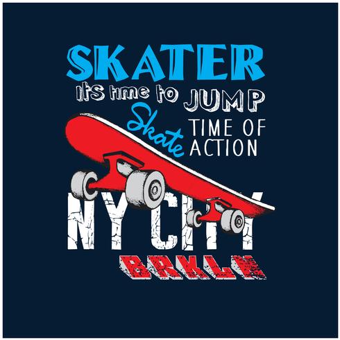 Ilustración de vector de patinadores de la ciudad de Nueva York. Vector de patinetas de impresión.