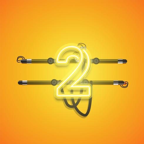 Realistic glowing yellow neon charcter, vector illustration