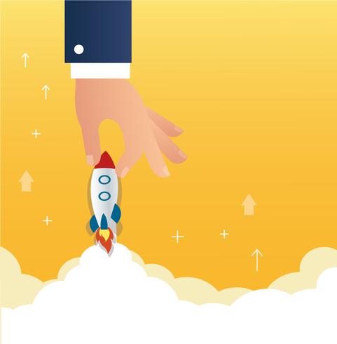 big hand holding a rocket startup business concept   vector