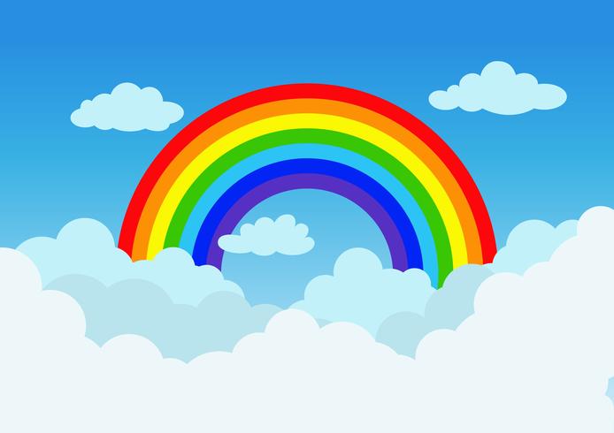 Vector illustration rainbow and cloud on blue sky background