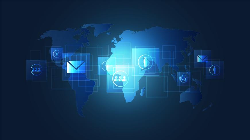 Global network connection, Digital circuit boards with icon and world map background. vector