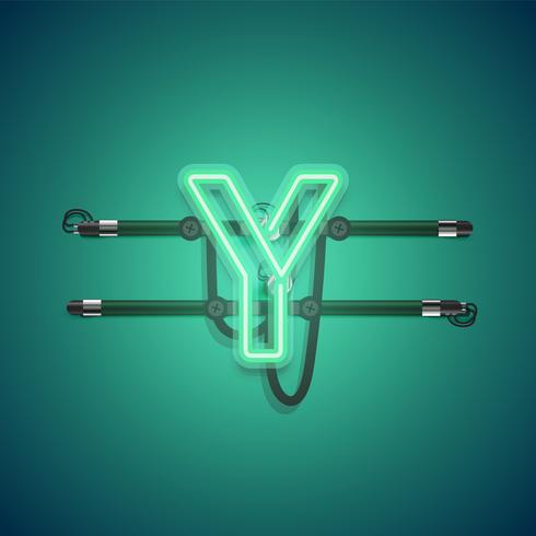 Realistic glowing green neon charcter, vector illustration