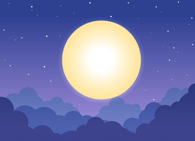 Fondo de cielo nublado nocturno con luna llena y estrellas brillantes - ilustración vectorial vector