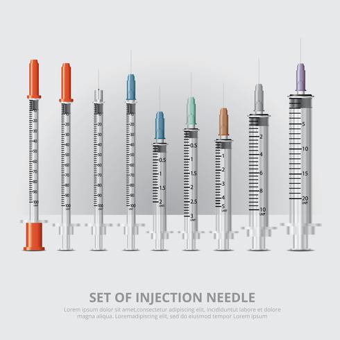 Set of Injection Needle Realistic Vector Illustration