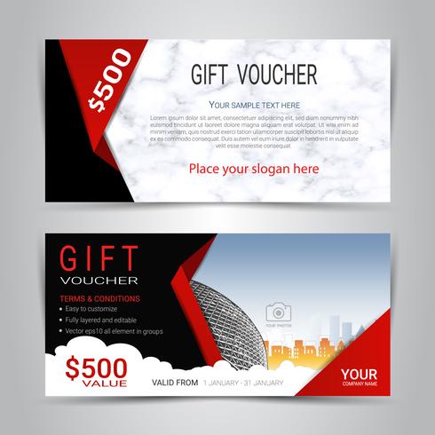 Gift certificates and vouchers, discount coupon or banner web template with marble texture imitation background. vector