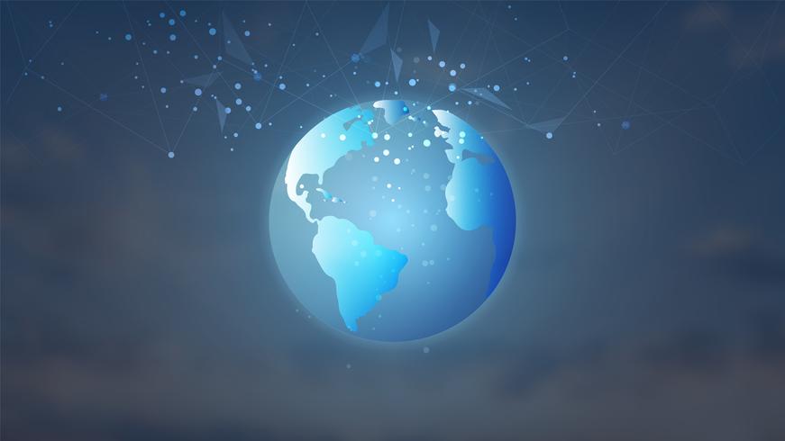 Global network connection, Low poly with connecting dots and lines background. vector