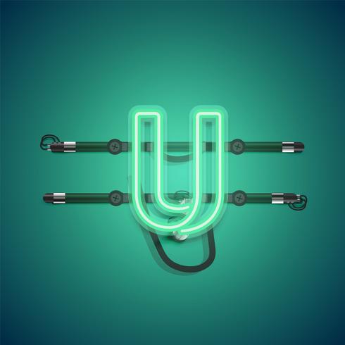 Realistic glowing green neon charcter, vector illustration