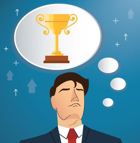 businessman thinking of trophy vector, business concept illustration vector