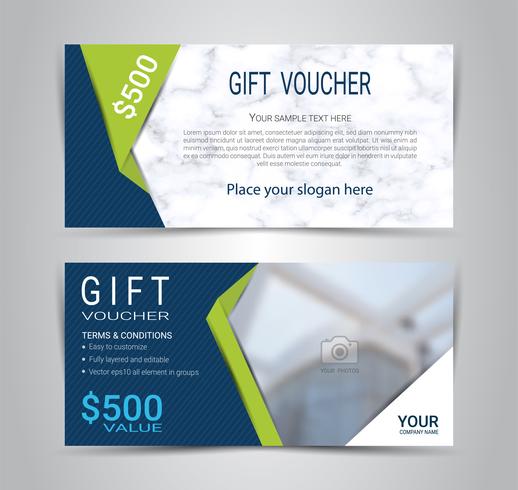 Gift certificates and vouchers cards, discount coupon or banner web template with marble texture imitation. vector