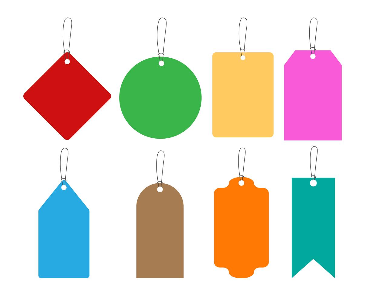 Collection of colorful hang tags set isolated on white background