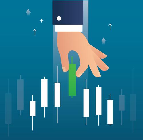 hand holding a candlestick chart stock market icon vector