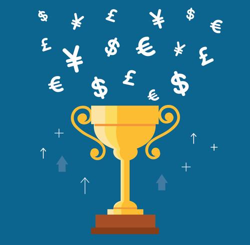 trophy cup with money symbol icon vector, winning money concept vector