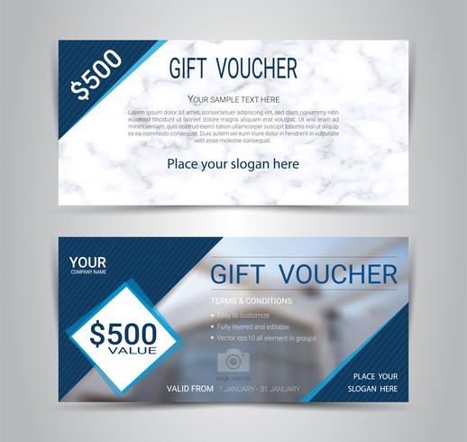 Gift certificates and vouchers cards, discount coupon or banner web template with marble texture imitation. vector